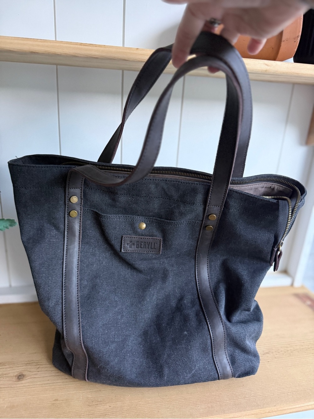 Beryll Distressed Canvas & Leather Tote Bag